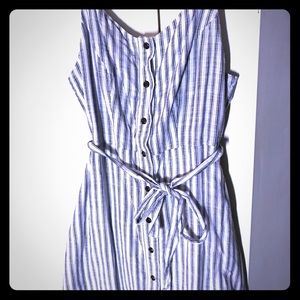 Gray/blue and white striped button down dress
